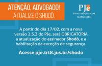 Arte: Fundo azul. No canto superior à esquerda, tarja em laranja escrito "Atenção, Advogados! Atualize o Shodô". 