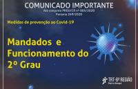 Arte: Fundo azul marinho, no topo escrito Comunicado Importante. À direita, imagem do corona vírus e ao lado informações.