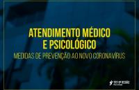 Foto ao fundo da fachada do Tribunal e a frase sobre o atendimento médico e psicológico remoto da JT8