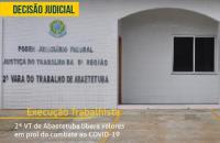 Foto: Fachada do Fórum de Abaetetuba e informações da decisão em amarelo.
