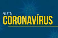 ARTE COM FUNDO AZUL ESCRITO EM AMARELO BOLETIM CORONAVÍRUS