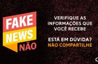 ARTE COM AS PALAVRAS EM DESTAQUE: FAKENEWS NAO E explicando para o cuidado ao compartilhar noticias.