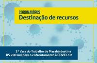 ARTE: Fundo azul claro com imagens do coronavirus. No alto, escrito em amarelo decisão judicial e no rodapé a manchete.