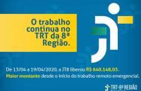 ARTE: logomarca da JT em fundo azul e abaixo escrito em amarelo o total de valores .