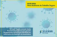 Arte: Fundo azul claro com imagens de vírus e informações da decisão.