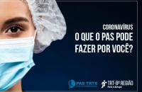 imagem com profissional da área da saúde com mascára cirúrgica com letreiro sobre o informativo do coronavírus feito pelo PAS