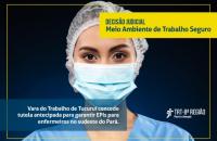 Arte: Imagem de enfermeira de máscara e as informações sobre a decisão.