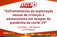 Arte em branco e vermelho com o tema da live