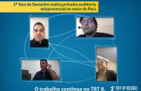ARTE: Fundo azul com varias fotos de servidores participando de uma teleaudiencia.
