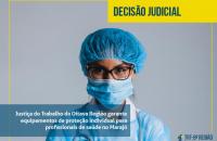 Foto de uma enfermeira usando EPI e numa a manchete: JT8 garante EPI para profissionais de saúde no Marajó.