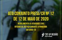 ARTE: Foto desfocada da fachada do prédio do TRT8 e no meio as informações sobre o ATO 12