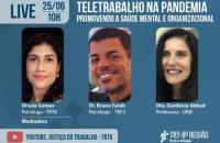 arte: Em fundo azul, sequência de foto dos 3 participantes da Live.