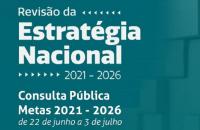 ARTE: Fundo verde escrito no centro "Revisão da estratégia Nacional".