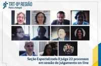 Arte: fundo branco com fotos de desembargadores, procuradores e advogados que participaram da sessão.