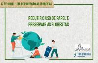 arte: ilustraçao mostrando homem regando o planeta, mulher plantando e homem empurrando caixa coletora de reciclável.