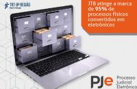Arte em branco, com as logos do PJe e TRT8. No meio, um notebook e na tela gavetas com arquivos. Informações do texto.