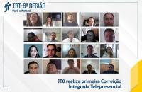 Arte: Fundo braco com print das telas da videoconferênca e fotos dos participantes.
