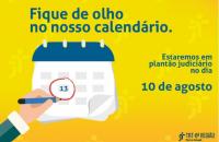 Arte em amarelo, com a figura de um calendário e uma mão marcando à caneta o dia 10.