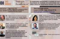 Arte com a foto de uma mão segurando uma xícara cheia de café ao fundo e informações do texto.