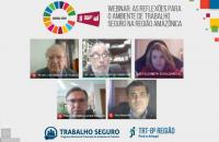 Artes com as logos do Trabalho Seguro, TRT8 e Agenda 2030. Captura de tela de cada participante. Informações do texto.