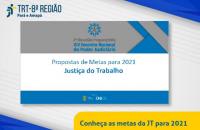arte: fundo azul e branco com a capa do documento do CNJ sobre a proposta de metas