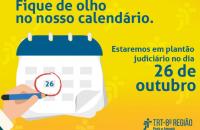 Arte: Fundo amarelo com ilustração de um calendário em que está assinalado com um circulo a data 26 de outubro.