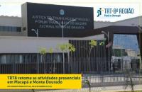 Arte: Fachada do Fórum de Macapá e no rodapé tarja amarela onde está escrito título da matéria.