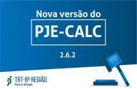Arte: Fundo branco e azul e no centro escrito Nova Versão do PJe-Calc.