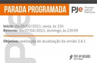 Arte padrão parada programada. Fundo branco, cores preto e laranja ao longo da imagem. Informações do texto. 