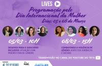 Fundo lilás contendo fotos de todas as participantes e informações do evento