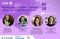 Arte em lilás com fotos das participantes da 1a Live pelo 8M