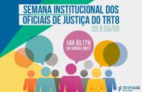 Arte com fundo e bonecos coloridos; balões de fala acima dos bonecos; logo do TRT8 e informações do texto.