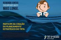 ilustração mostra personagem oitavinho num barco remando em águas de tom azul.