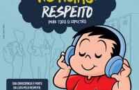 Mõnica com um fone de ouvido e no balão azul escuro, a frase com o tema da campanha sobre autismo 2021ci