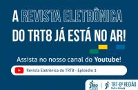 Arte em azul, logos da Justiça Trabalhista no canto direito inferior e informações do texto. 