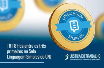 #ParaTodosVerem: Arte gráfica nas cores azul, dourado e branco. Do lado esquerdo os dizeres: TRT-8 fica entre os três primeiros 