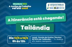 #ParaTodosVerem: Card nas cores azul, branco, verde e amarelo. Na parte superior o texto: Itinerância TRT-8. A Justiça do Trabal