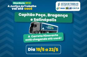 #ParaTodosVerem: Card nas cores azul, branco, verde e amarelo. Na parte superior o texto: Itinerância TRT-8. A Justiça do Trabal