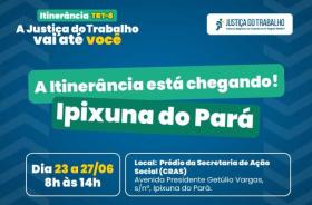 #ParaTodosVerem: Card nas cores azul, branco, verde e amarelo. Na parte superior do lado esquerdo o texto: Itinerância TRT-8. A 