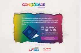#ParaTodosVerem: Arte gráfica com fundo colorido e borda branca. No card, o texto: Conexidade. Conexão pela diversidade. O Feirã